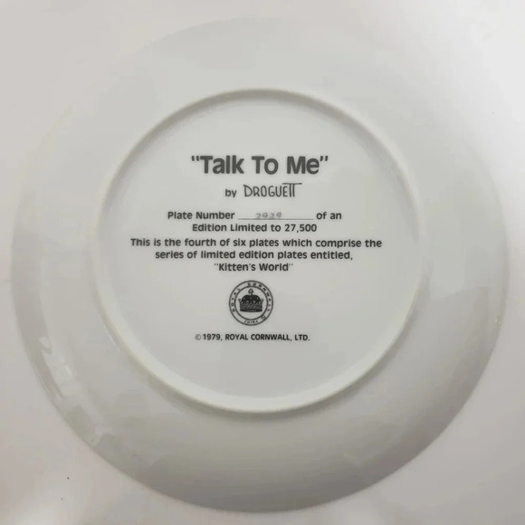 Vtg Set of 2 Royal Cornwall Kittens Black/White Collectors Plates. - Picture 9 of 13